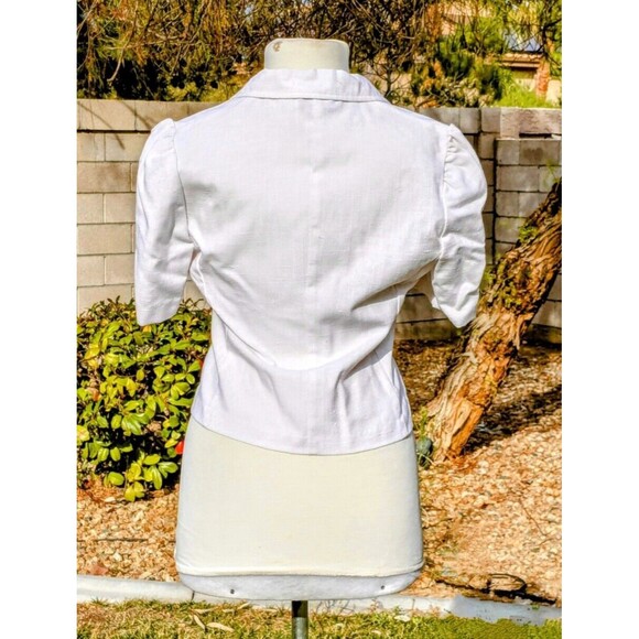 1980s Ivory Linen Polyester/Rayon S/S Womens Petite Small Blazer Button Top EUC - Picture 5 of 5